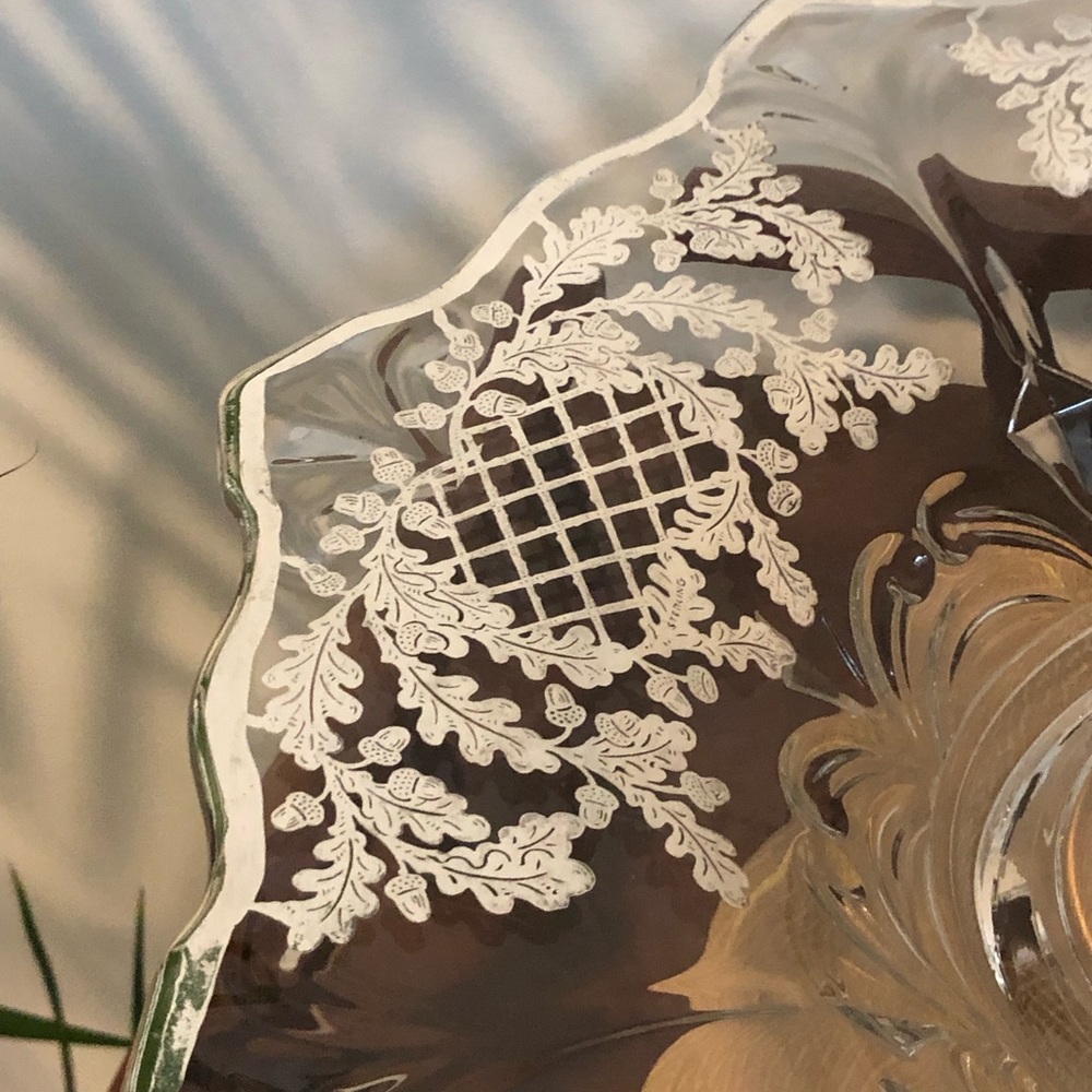 Silver Overlay Clear Glass Decorative Plate